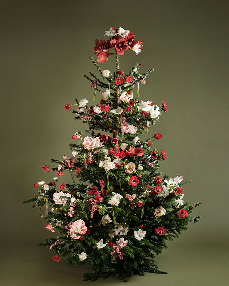 Julgran i lyxförpackning! Julgranen är designad av mästerflorist Mats-Ola Andersson. Julgranen är pyntad med mängder av fina julblommor. Finns att beställa hos Interflora.